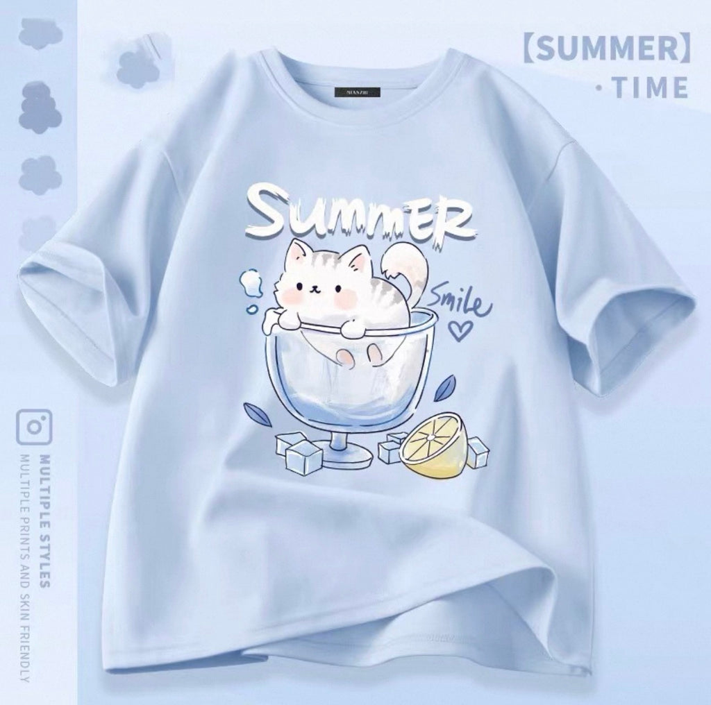 Women's Cute Cat Graphic Tees Canada | Kawaii Cotton Blend T-Shirts
