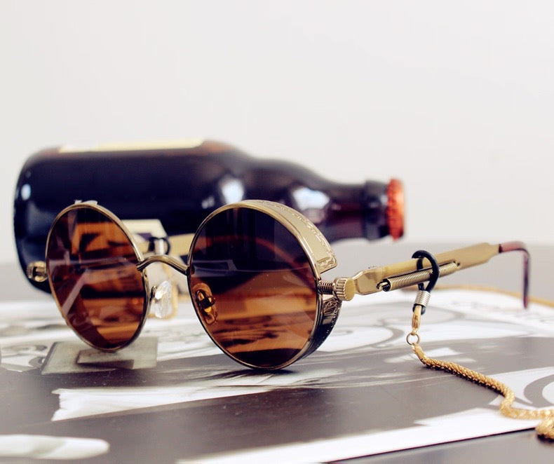 Lunettes de soleil rondes rétro Steampunk avec chaîne | Canada