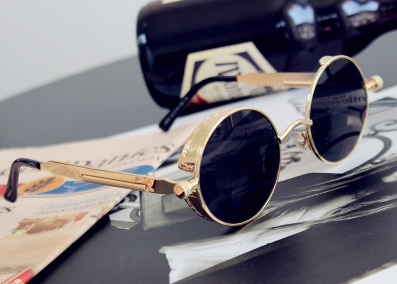 Lunettes de soleil rondes rétro Steampunk avec chaîne | Canada