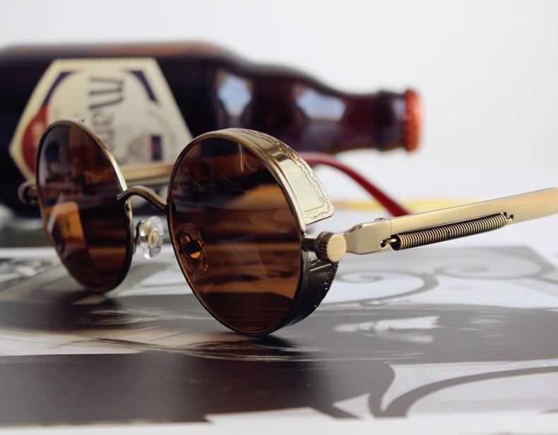 Lunettes de soleil rondes rétro Steampunk avec chaîne | Canada