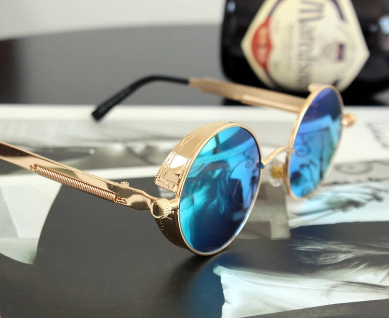 Lunettes de soleil rondes rétro Steampunk avec chaîne | Canada