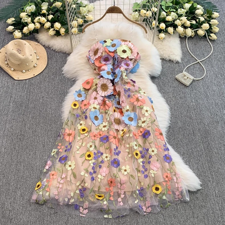 Women's 3D Floral Embroidered Tulle Dress Canada | Parcel Theory