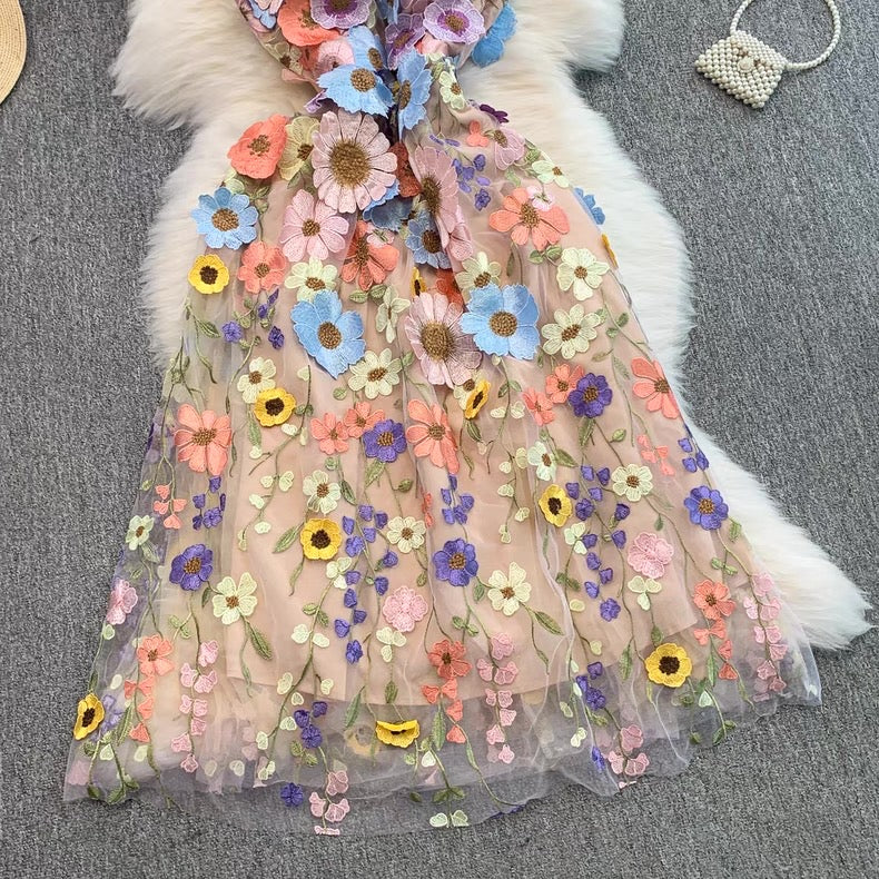 Women's 3D Floral Embroidered Tulle Dress Canada | Parcel Theory