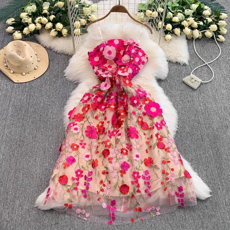 Women's 3D Floral Embroidered Tulle Dress Canada | Parcel Theory