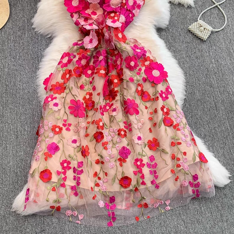 Women's 3D Floral Embroidered Tulle Dress Canada | Parcel Theory