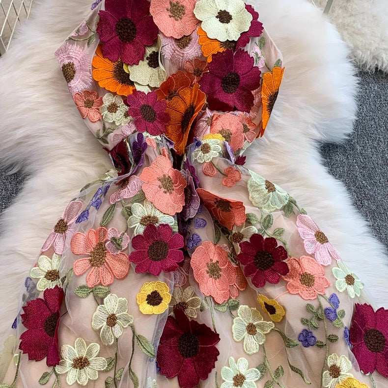 Women's 3D Floral Embroidered Tulle Dress Canada | Parcel Theory