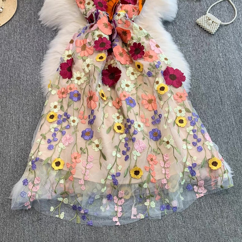 Women's 3D Floral Embroidered Tulle Dress Canada | Parcel Theory