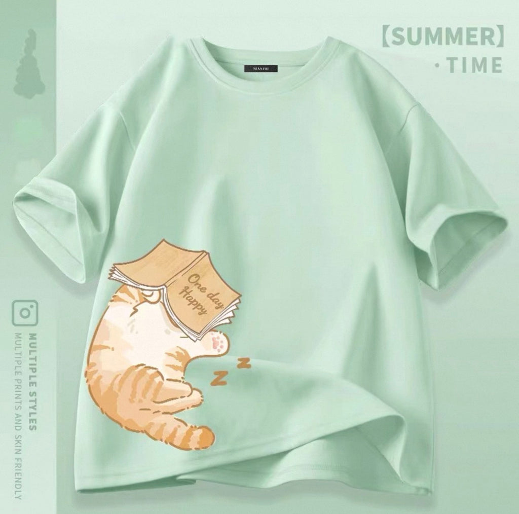 Women's Cute Cat Graphic Tees Canada | Kawaii Cotton Blend T-Shirts