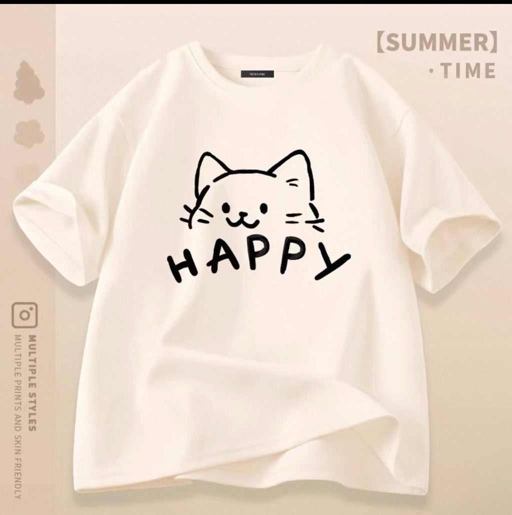 Women's Cute Cat Graphic Tees Canada | Kawaii Cotton Blend T-Shirts