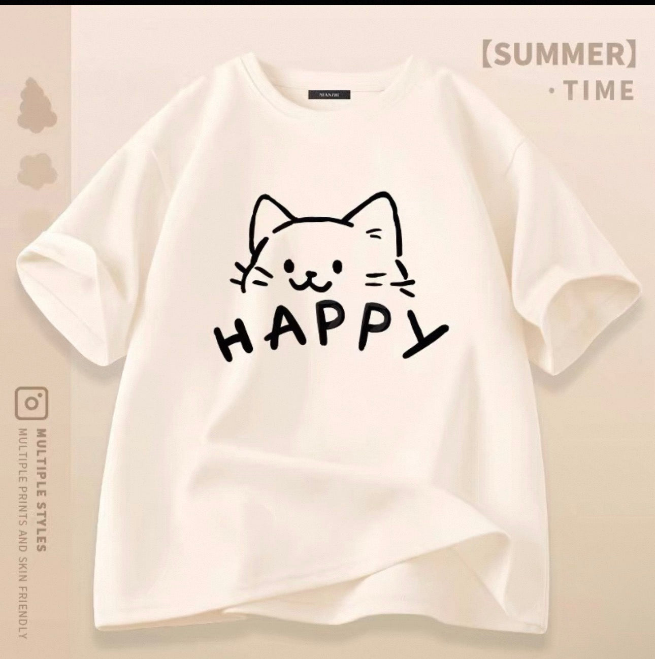Women's Cute Cat Graphic Tees Canada | Kawaii Cotton Blend T-Shirts