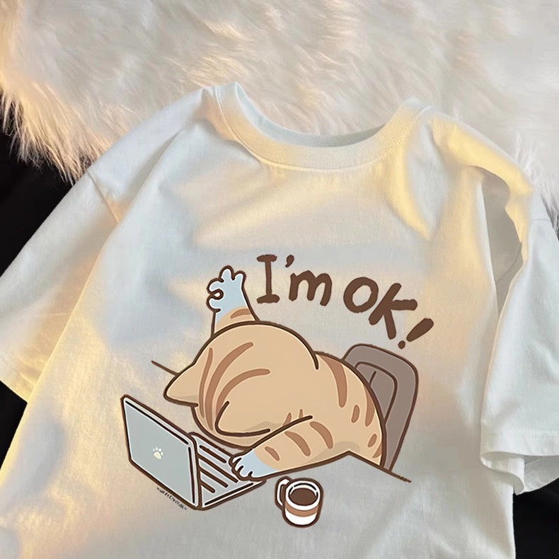 Women's I'm OK Work Cat T-Shirt | Cute Graphic Tee Canada
