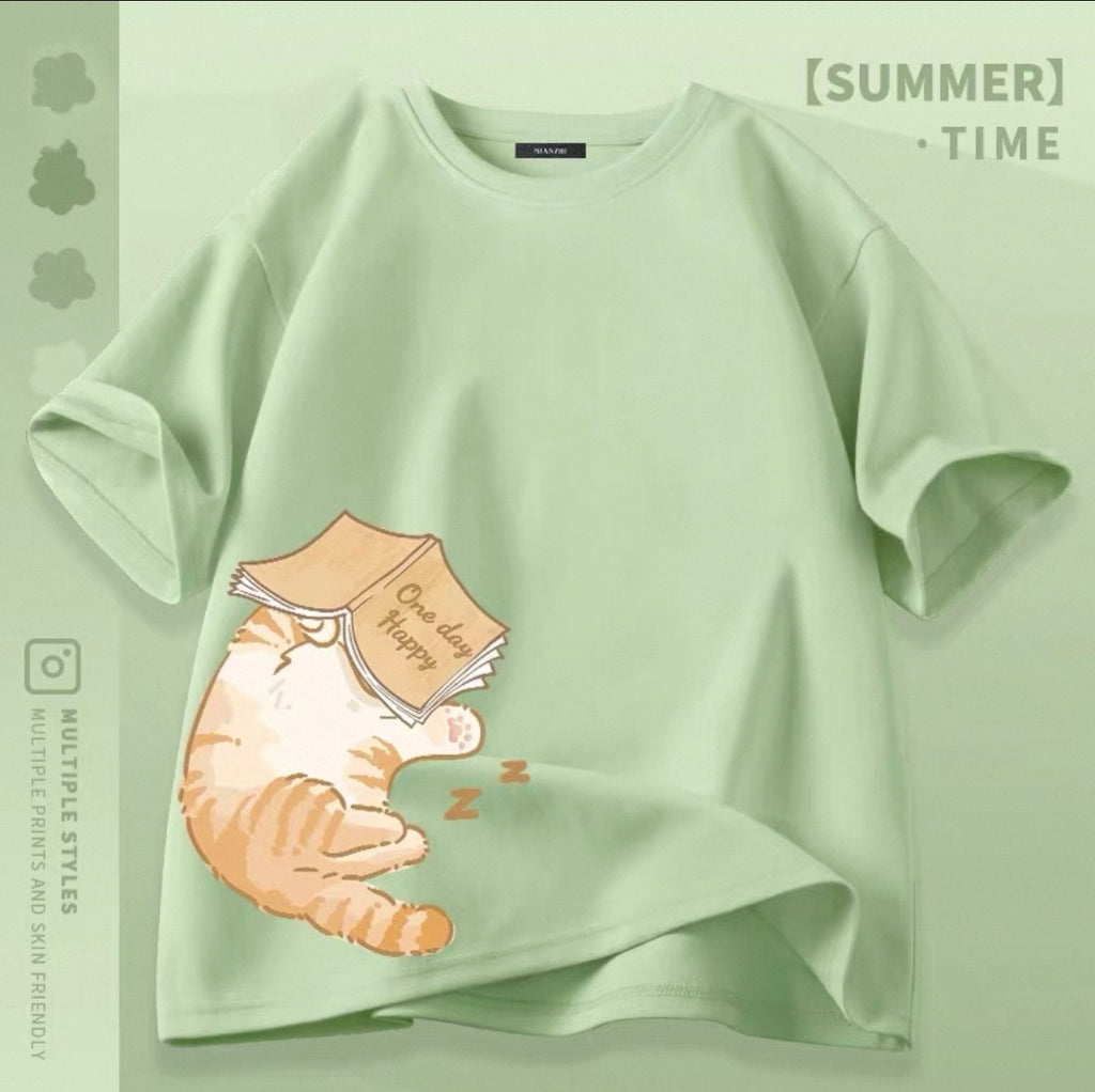 Women's Cute Cat Graphic Tees Canada | Kawaii Cotton Blend T-Shirts