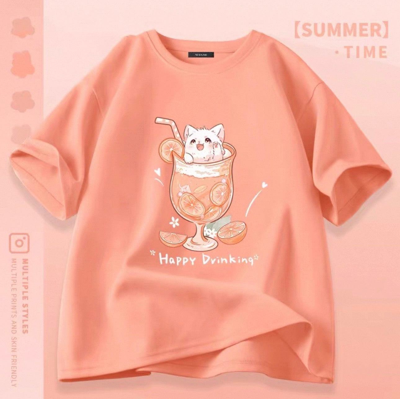 Women's Cute Cat Graphic Tees Canada | Kawaii Cotton Blend T-Shirts