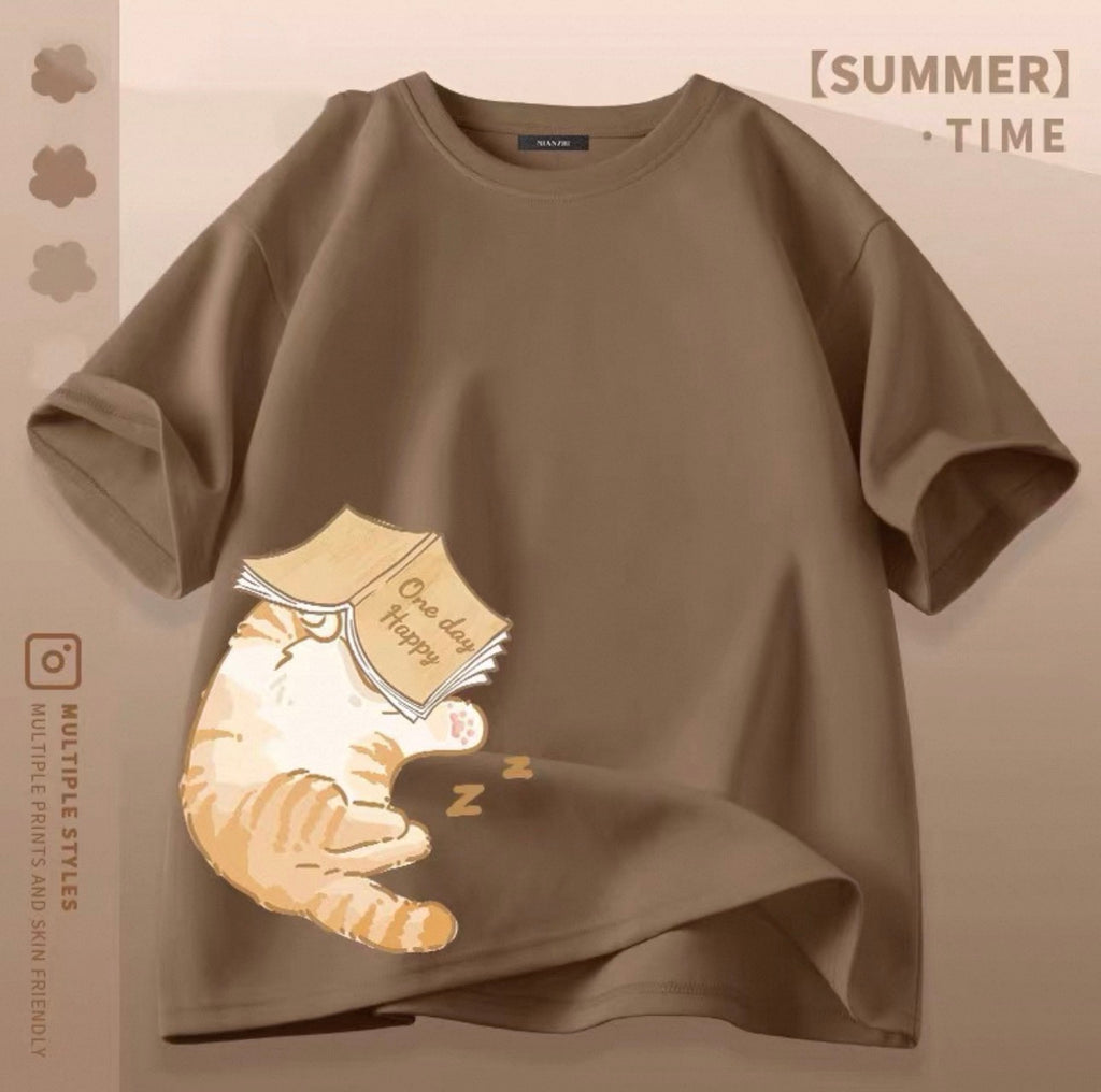 Women's Cute Cat Graphic Tees Canada | Kawaii Cotton Blend T-Shirts