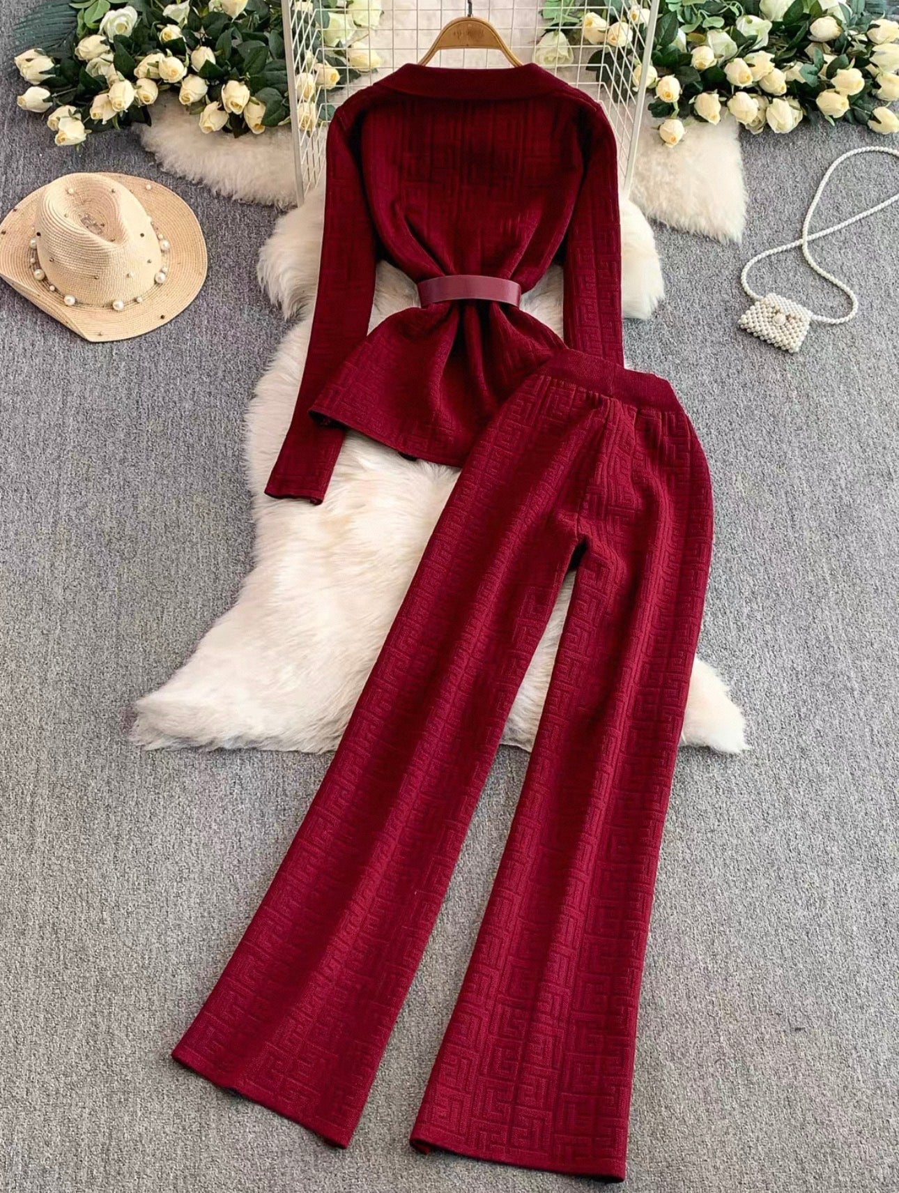 Women's Belted Knit Jacket Wide-Leg Pants Set Canada | Parcel Theory