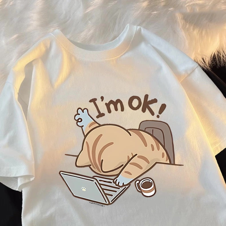 Women's I'm OK Work Cat T-Shirt | Cute Graphic Tee Canada