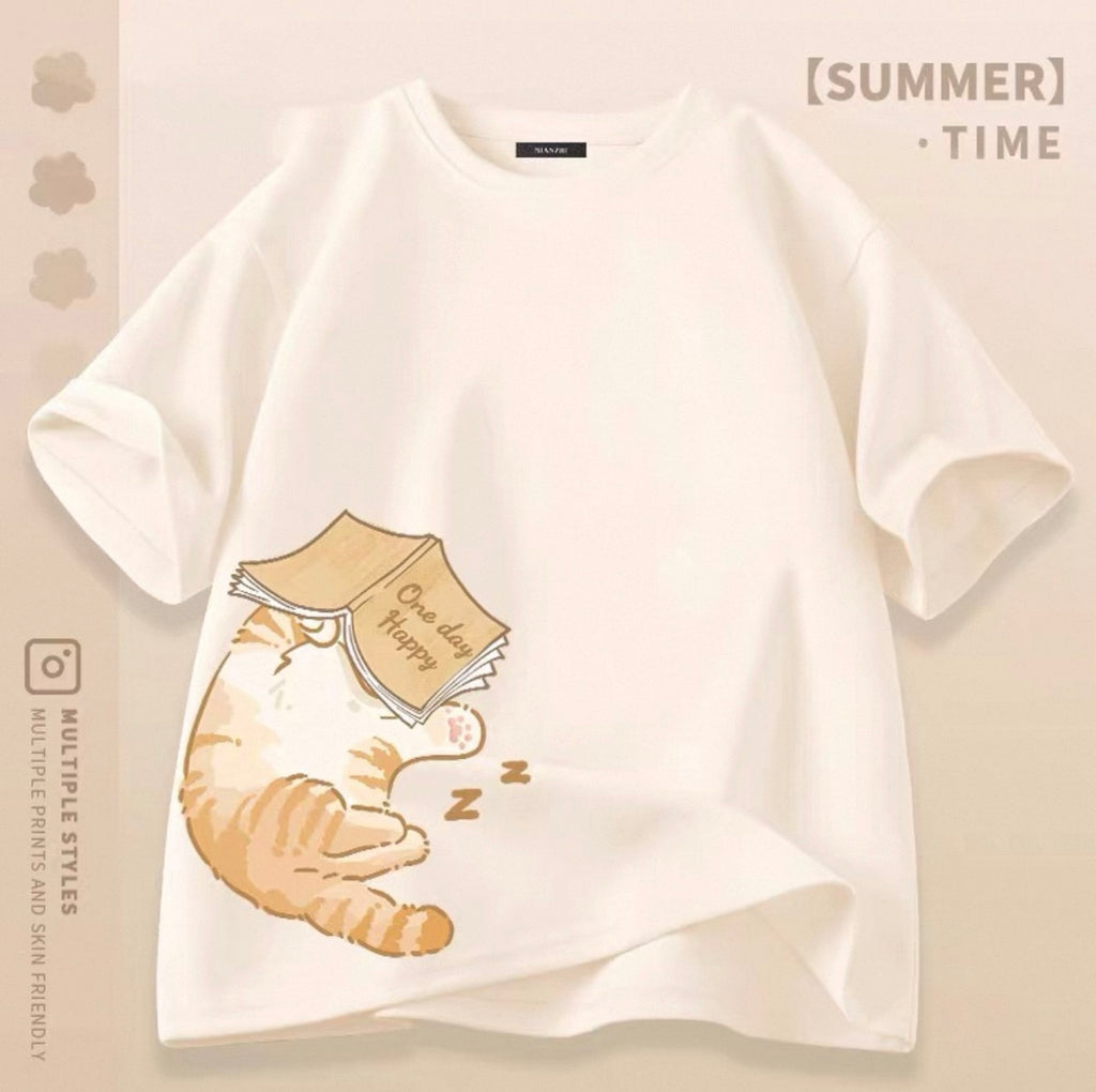 Women's Cute Cat Graphic Tees Canada | Kawaii Cotton Blend T-Shirts