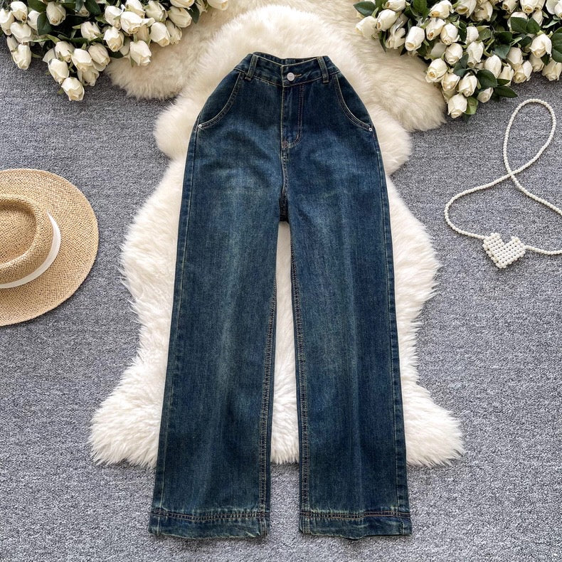 Women's Vintage Washed High Waisted Wide Leg Jeans | Canada