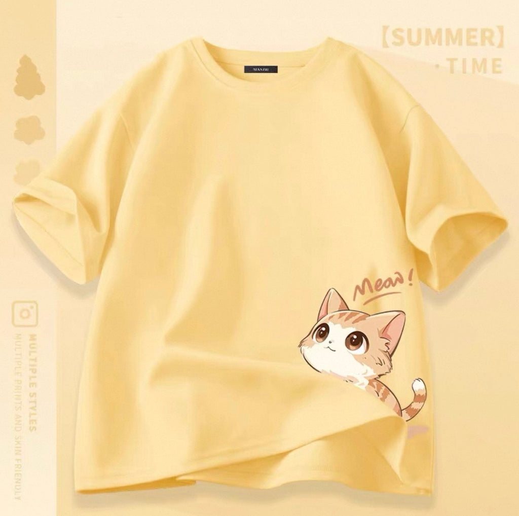 Women's Cute Cat Graphic Tees Canada | Kawaii Cotton Blend T-Shirts