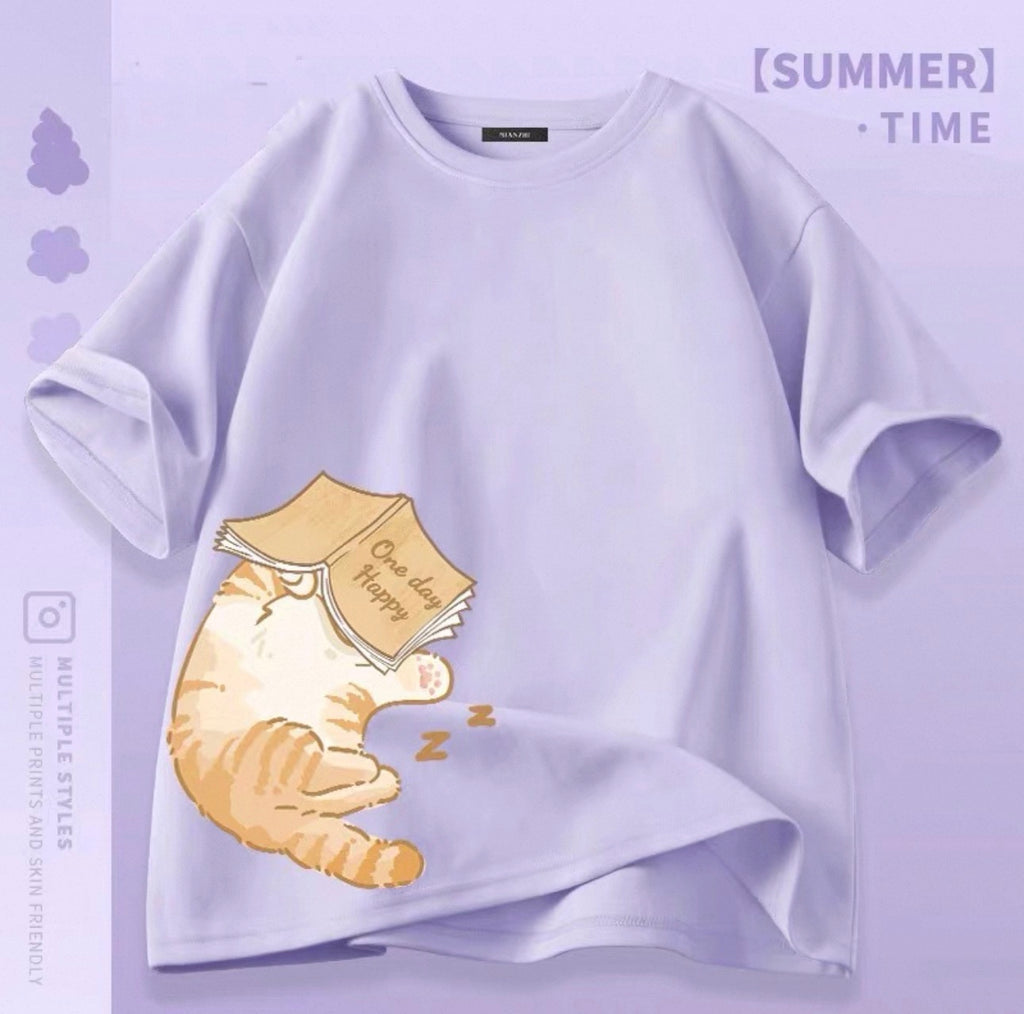 Women's Cute Cat Graphic Tees Canada | Kawaii Cotton Blend T-Shirts