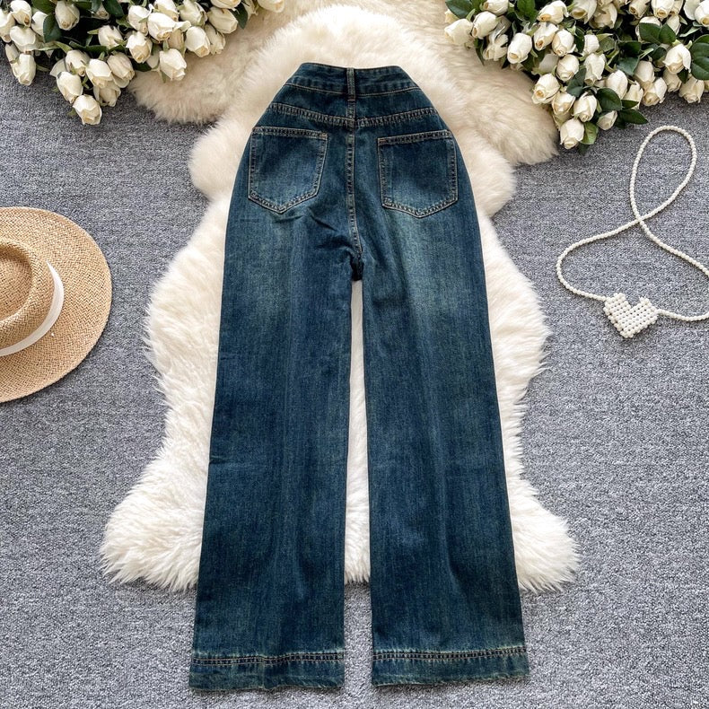 Women's Vintage Washed High Waisted Wide Leg Jeans | Canada