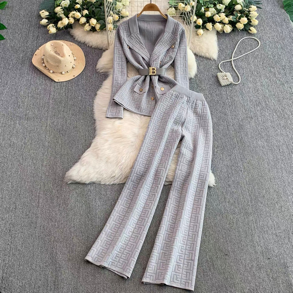 Women's Belted Knit Jacket Wide-Leg Pants Set Canada | Parcel Theory