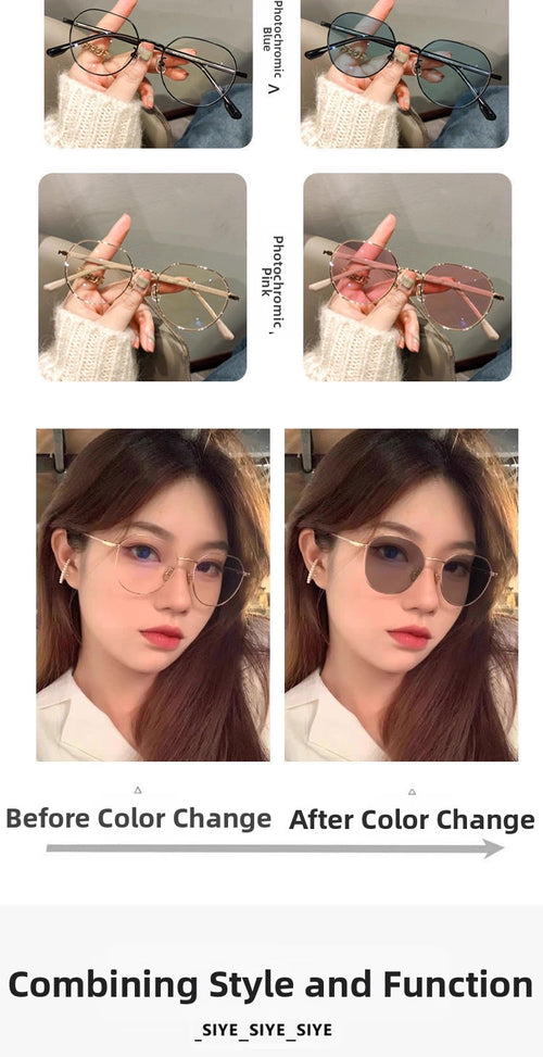 Color-Changing Sunglasses for Women Gold-Rimmed Glasses High-End, Natural Look Sunglasses - colour change example