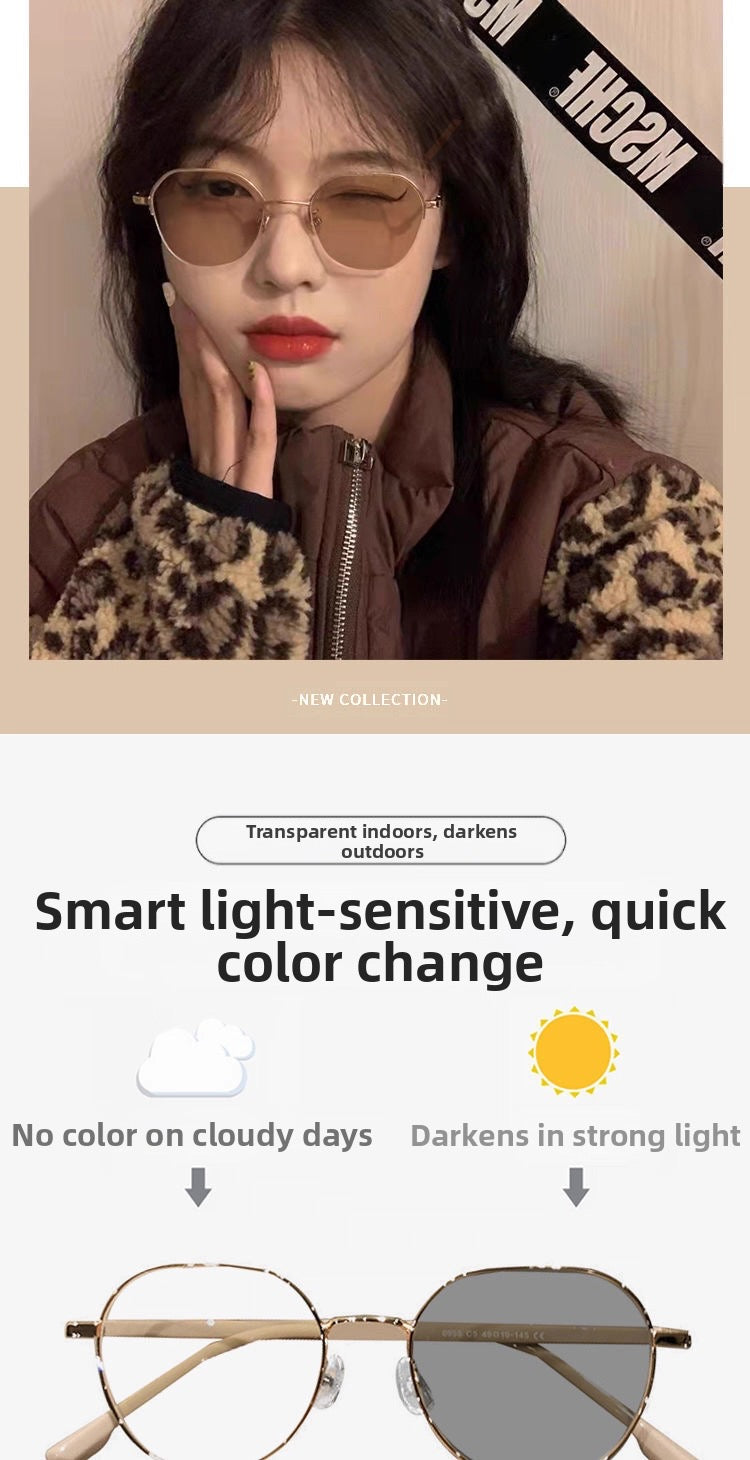 Color-Changing Sunglasses for Women Gold-Rimmed Glasses High-End, Natural Look Sunglasses - main