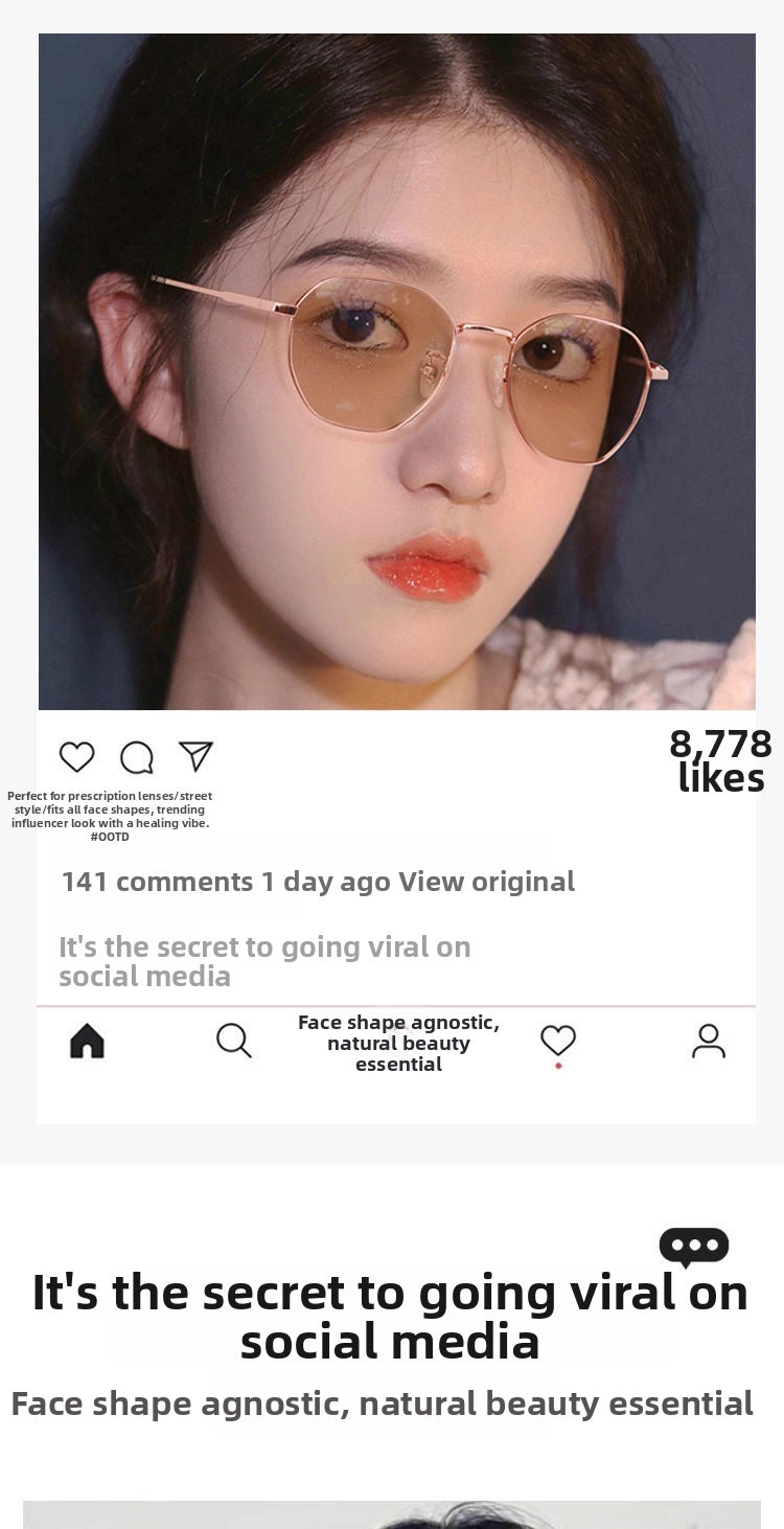  Color-Changing Sunglasses for Women Gold-Rimmed Glasses High-End, Natural Look Sunglasses - pink