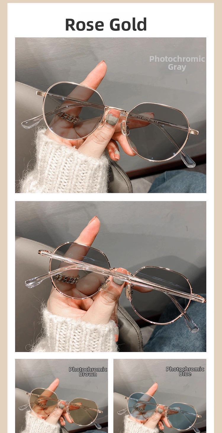 Color-Changing Sunglasses for Women Gold-Rimmed Glasses High-End, Natural Look Sunglasses - rose gold
