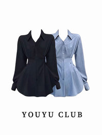 Black and blue shirts on mannequins with 'YOUYU CLUB' branding.