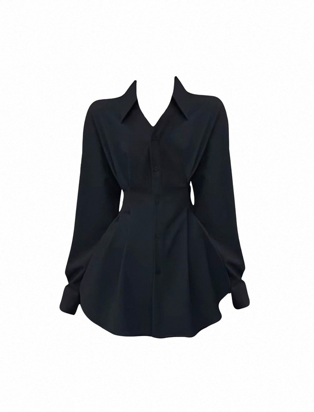 Black peplum blouse on a white background