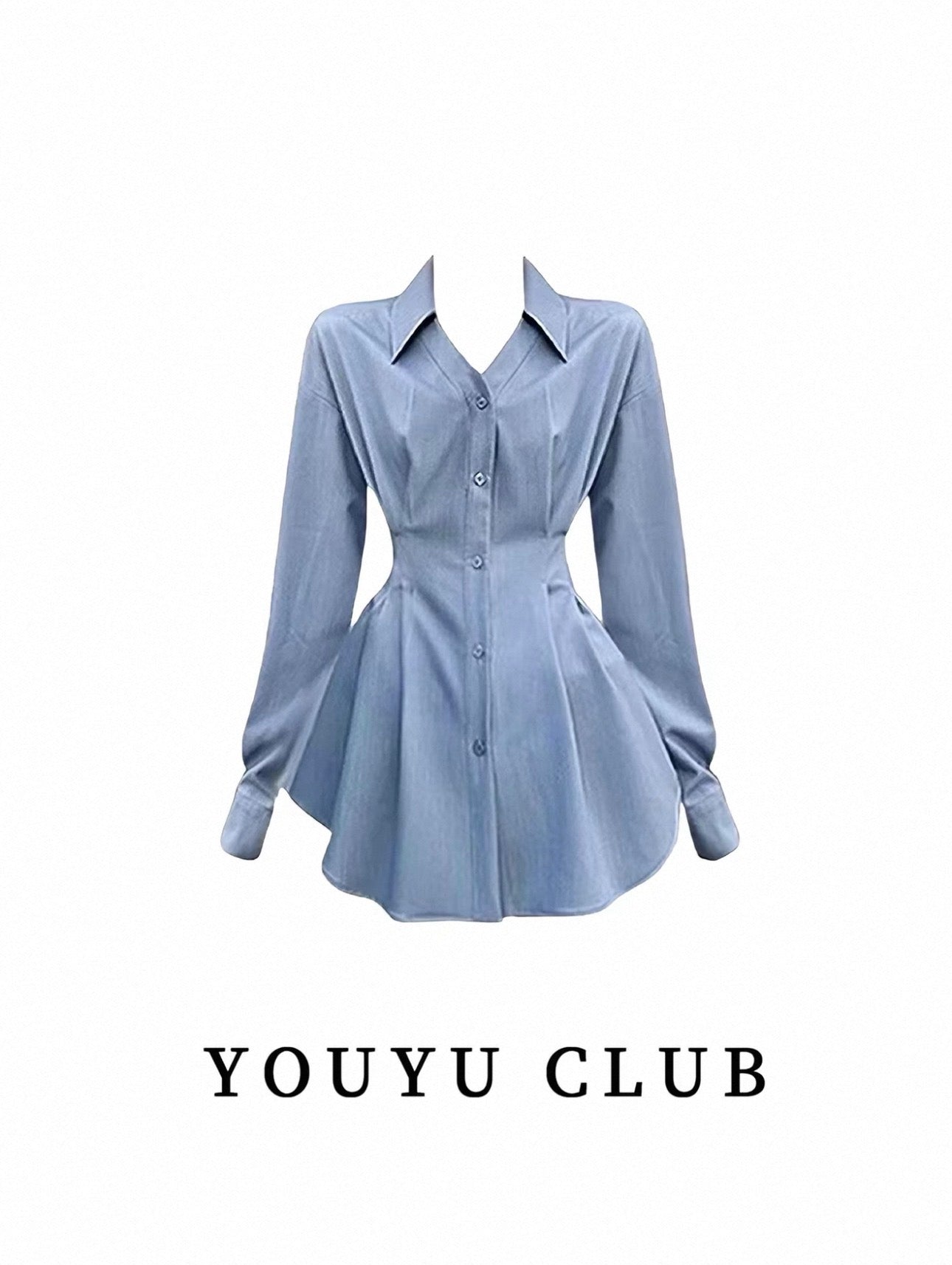 Light blue shirt with a peplum waist on a white background, branded 'YOUYU CLUB'.