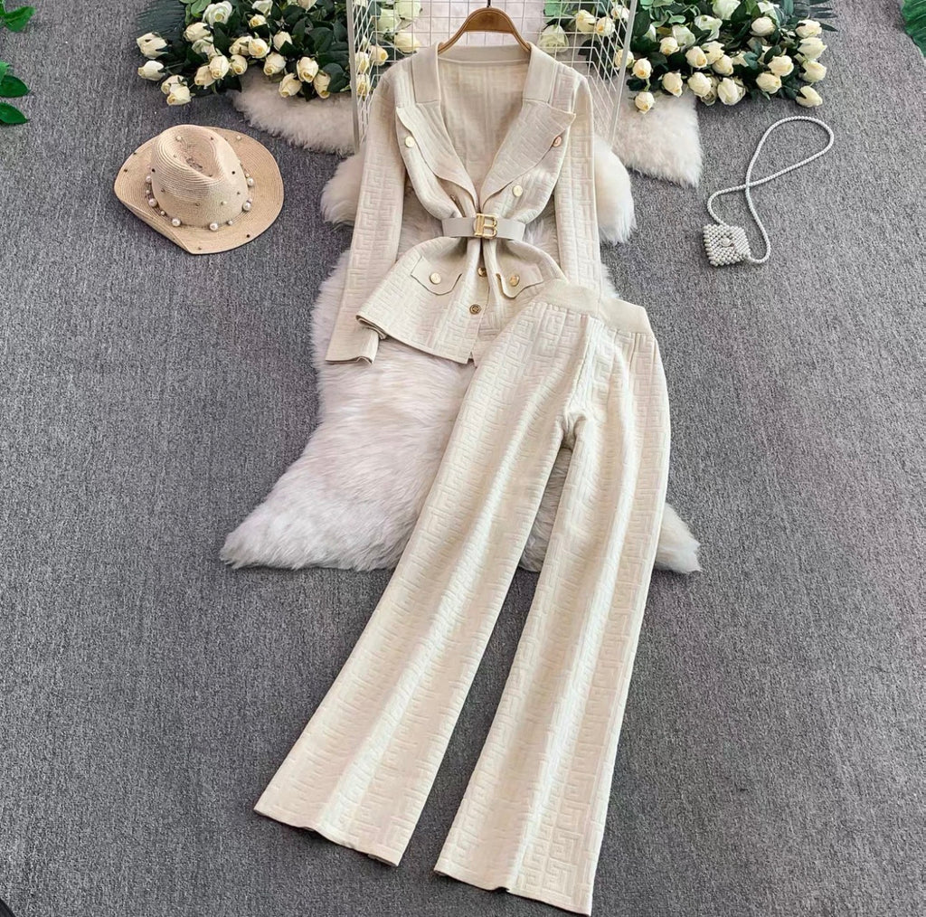 Women's Belted Knit Jacket Wide-Leg Pants Set Canada | Parcel Theory