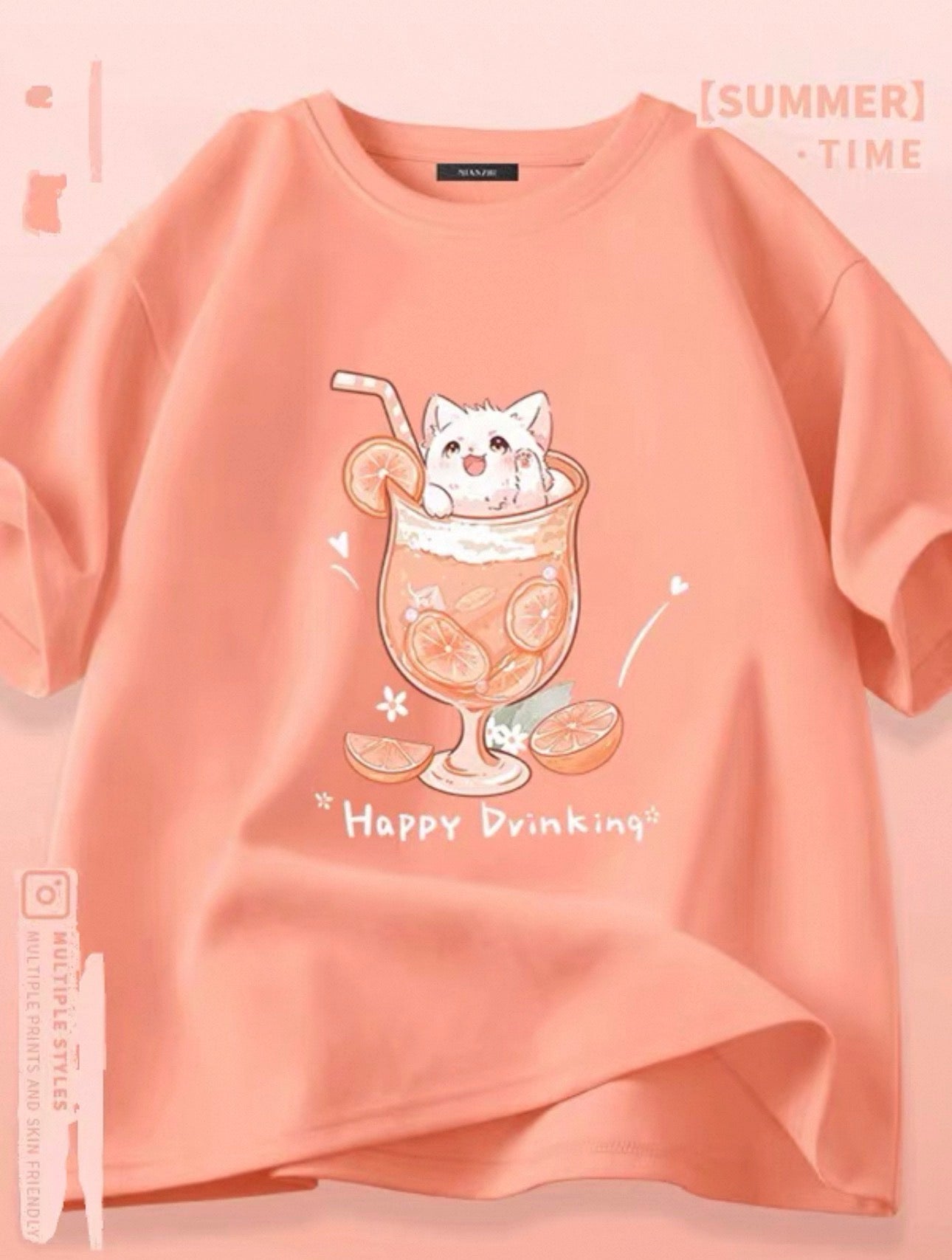 Women's Cute Cat Graphic Tees Canada | Kawaii Cotton Blend T-Shirts