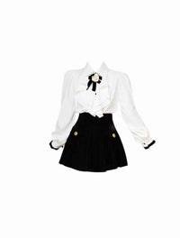 French-Style Tea Break Design Shirt Top Women's Pleated Skirt