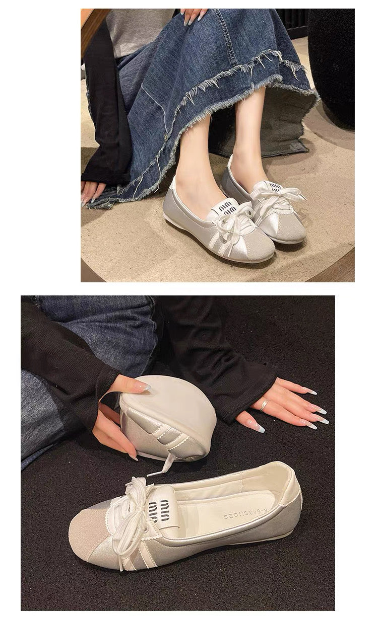 Collage of a person wearing gray shoes with white laces, sitting on a carpeted floor.