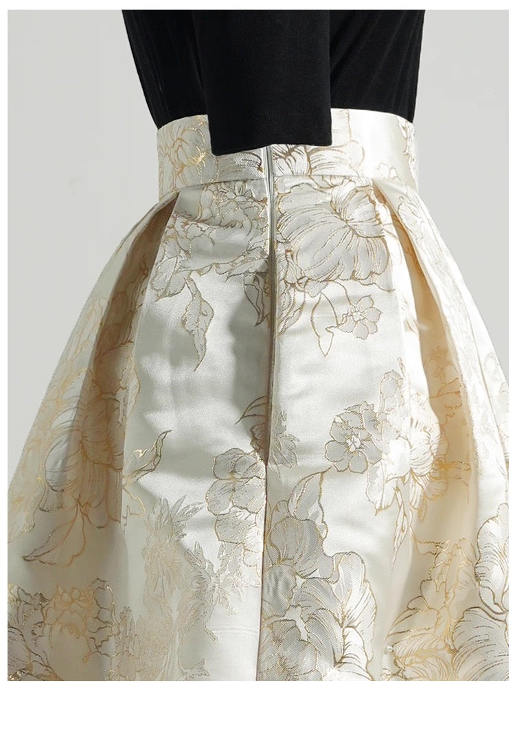 Floral patterned skirt with a plain background
