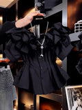 Women's Black Ruffled Blouse Canada | Dramatic Statement Top