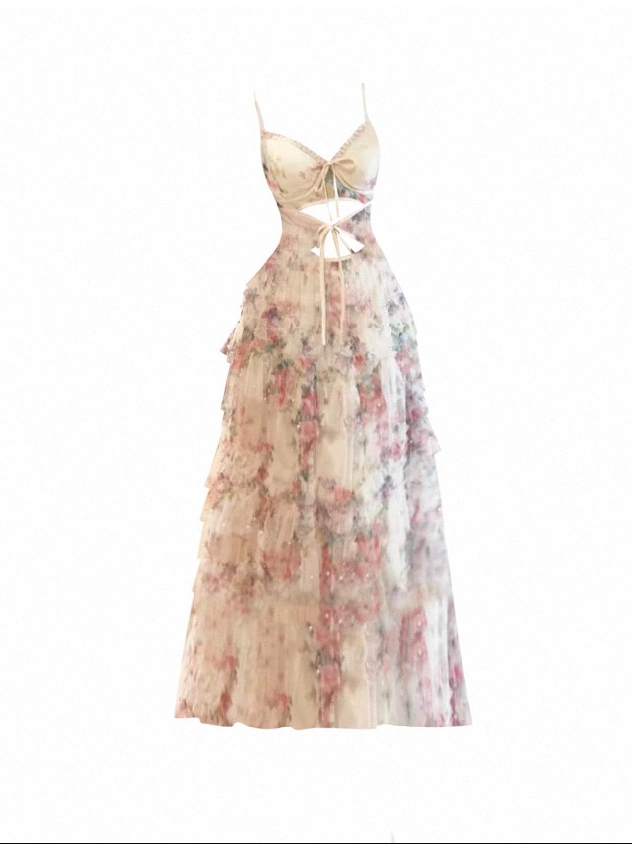 Lace-Up Slip Dress for Women, Elegant Heavy-Duty Floral Vacation Dress