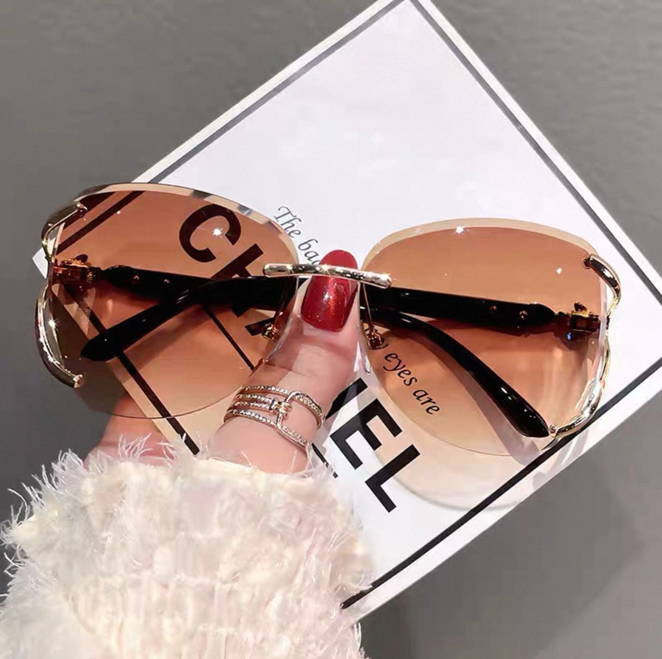 New Style Sunglasses for Women, Sun Protection, UV Protection, High-End Street Style Sunglasses, Slimming, Fashionable and Trendy - brown with gold frame