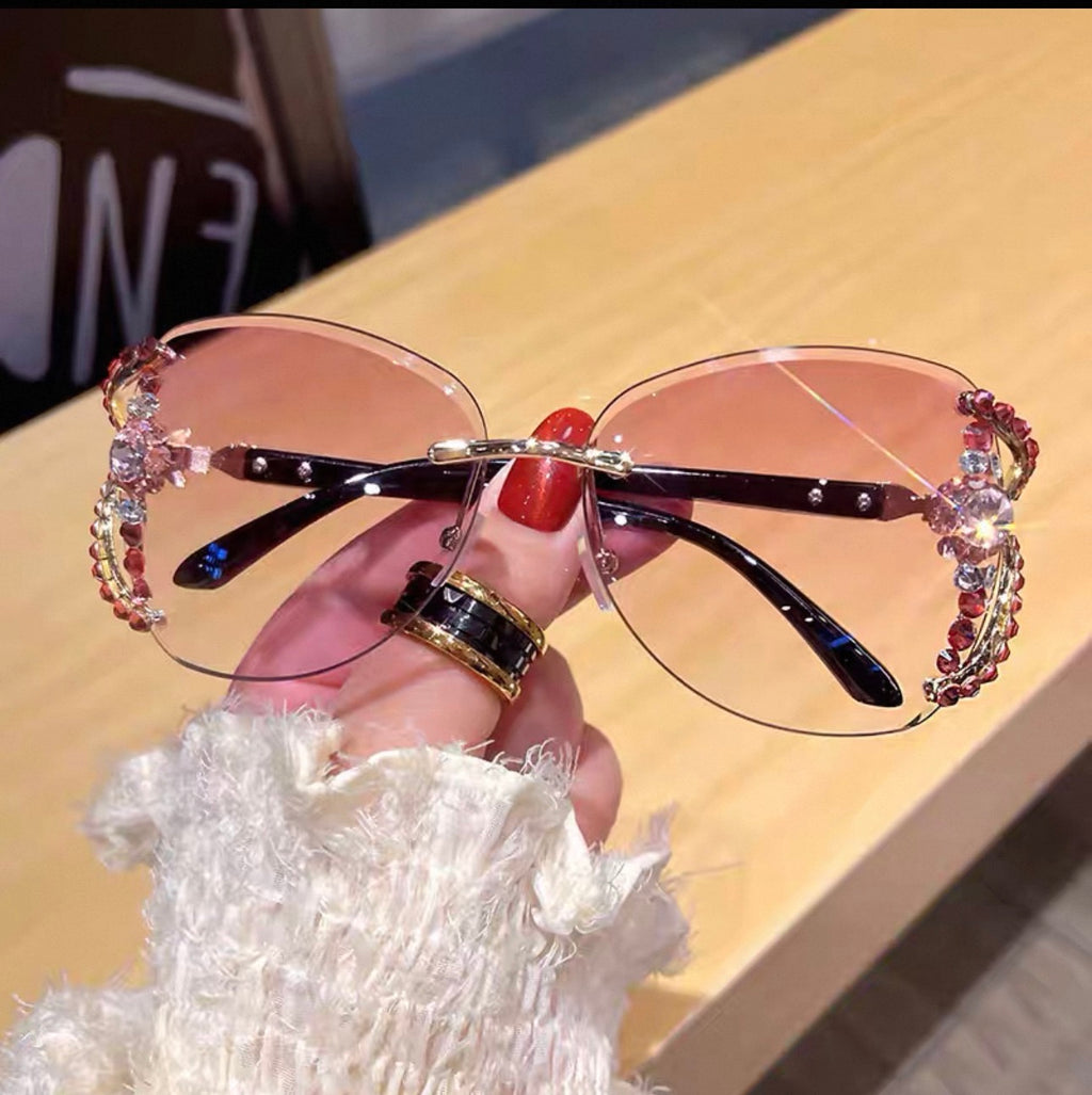 New Style Sunglasses for Women, Sun Protection, UV Protection, High-End Street Style Sunglasses, Slimming, Fashionable and Trendy - pink with gems