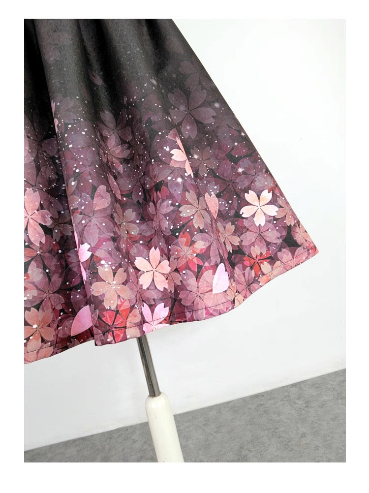 Umbrella with pink floral pattern on a white background