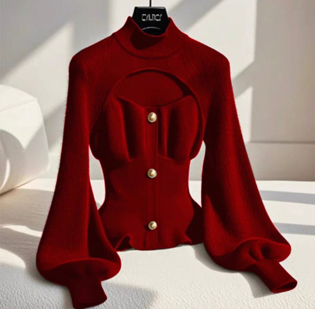 Red sweater with bell sleeves on a white background