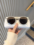 Retro Unisex Round-Frame Sunglasses in Summer, UV Protection - white