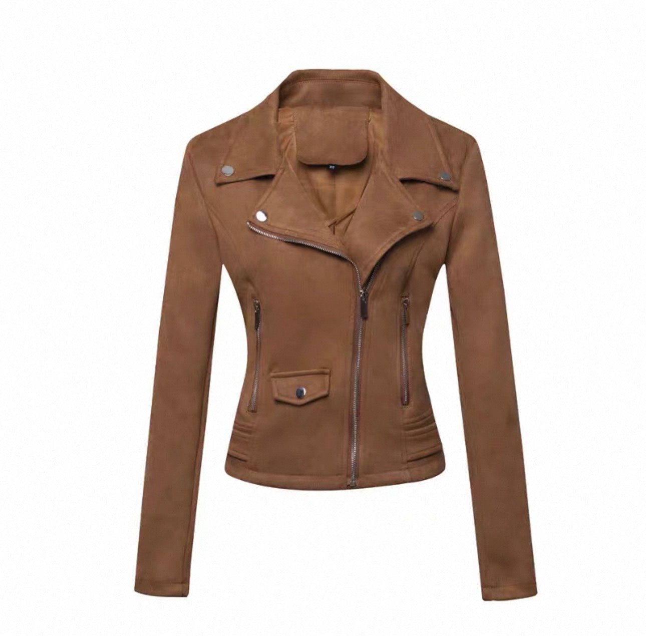 Brown leather jacket on a white background