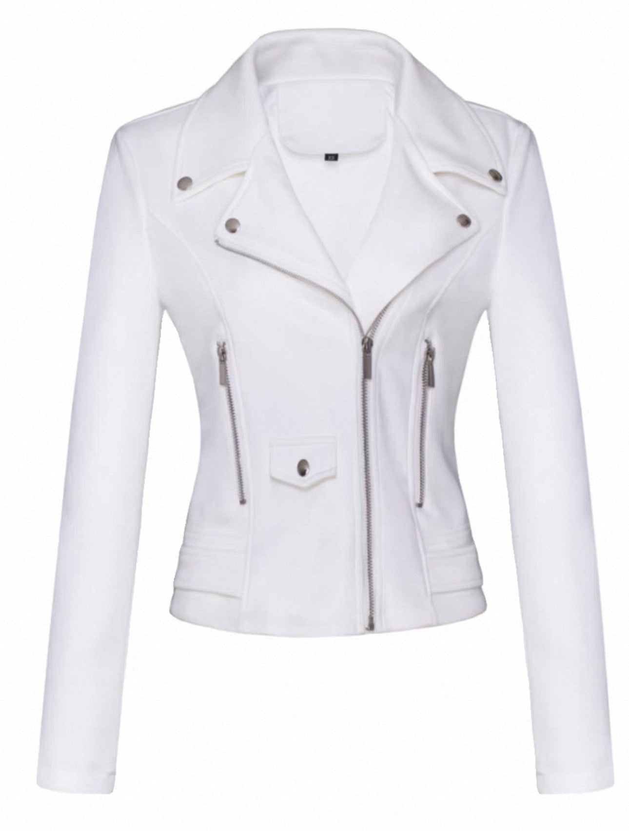 White leather jacket with zippers on a white background