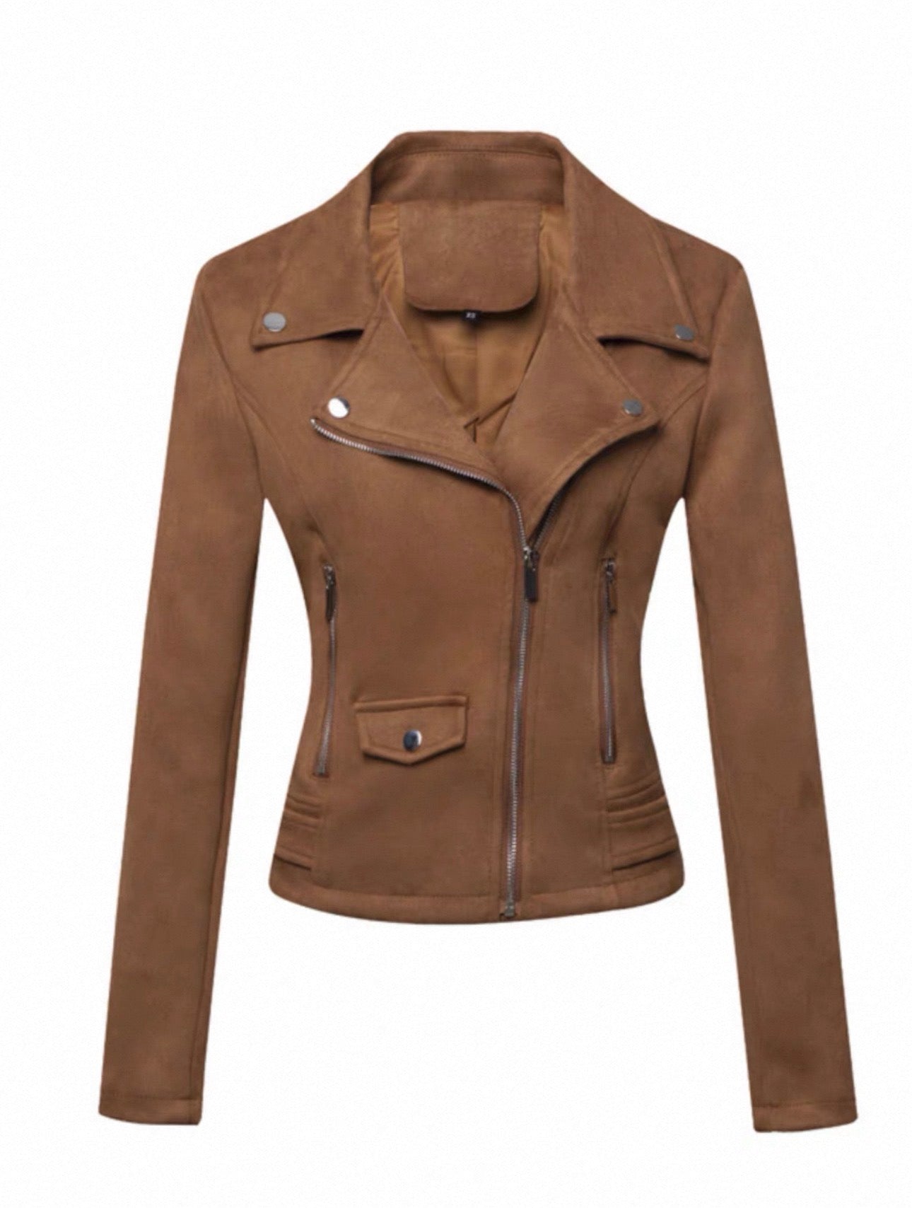 Brown leather jacket on a white background