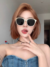 Sunglasses for Women, UV Protection, Suitable for Square and Round Faces, White Frame, High-End Glasses - white