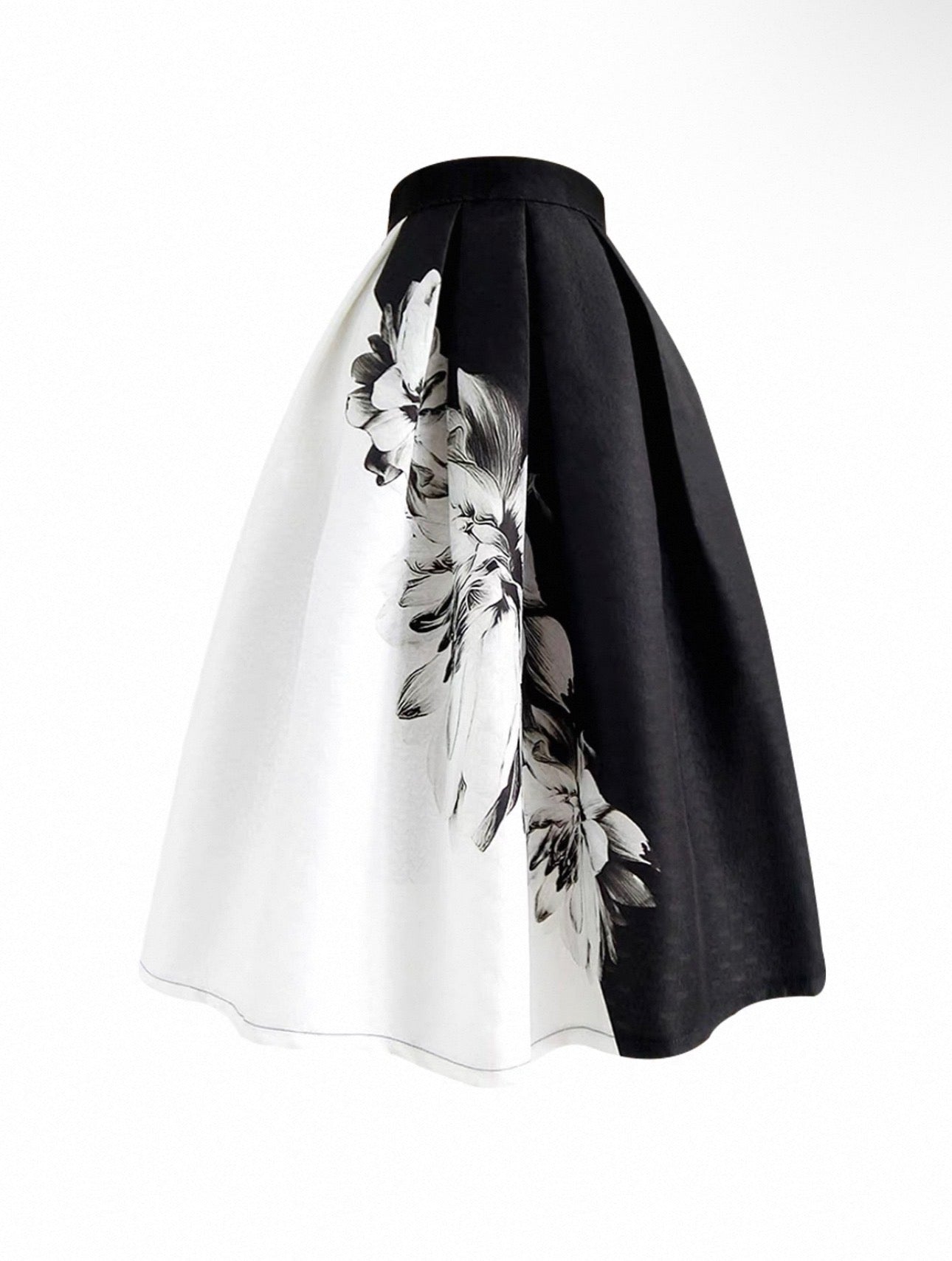 Black and white floral skirt on a white background